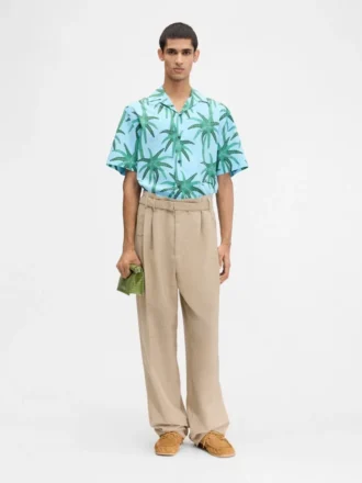 Camicia in denim Camicia a maniche corte con stampa Palm Trees Star