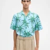 Camicia in denim Camicia a maniche corte con stampa Palm Trees Star