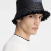 Cappello a secchiello Bacino Cappello in rafia sfrangiata Cappello a secchiello Bacino Cappello in rafia sfrangiata