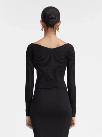 La maille Pralù longue Cardigan senza cuciture con logo charm